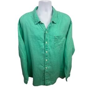 Tommy Bahama Relax Linen Shirt Men's 2XL Tall Teal Ling Sleeve Button Down